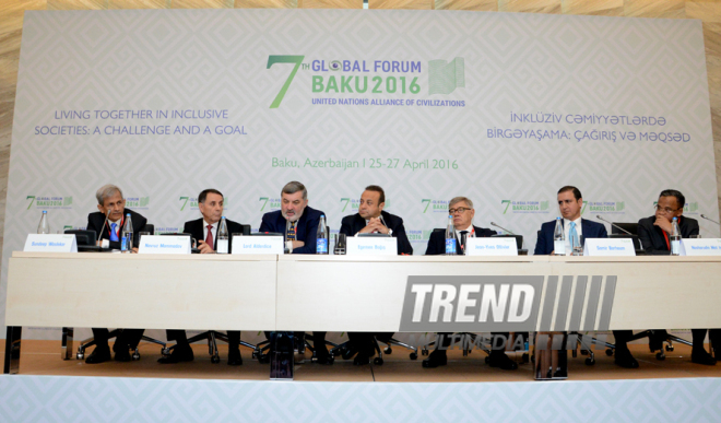 Sessions of 7th Global Forum of UN Alliance of Civilizations in Baku.  Azerbaijan, Baku, 27 apr. 2016